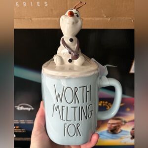 Rae Dunn Disney Olaf Light Blue Mug with topper